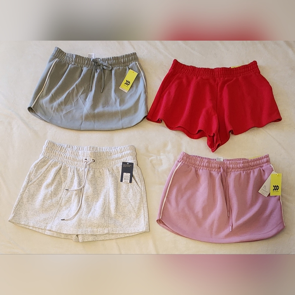 NWT Set of Four Women's Shorts in Red, Pink, Gray, and Green, Size M